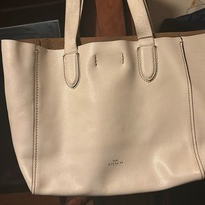 White leather coach tote